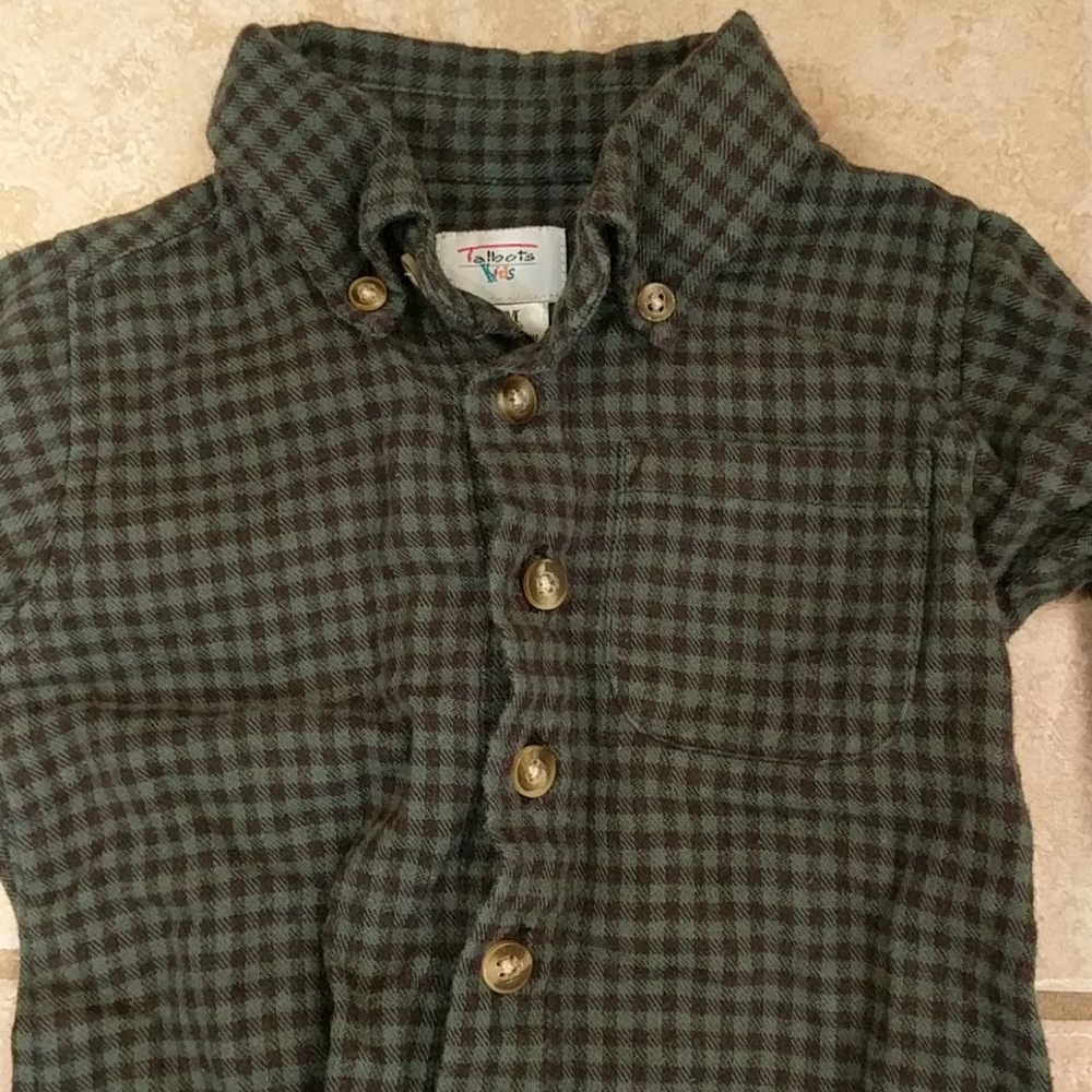 Talbots kids green checked flannel one piece
